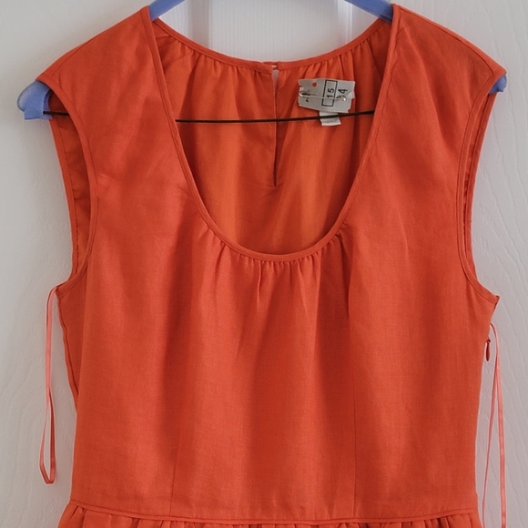 J. Crew Linen Cap Sleeve Dress in Orange/Red, Size 0 - Picture 2 of 16